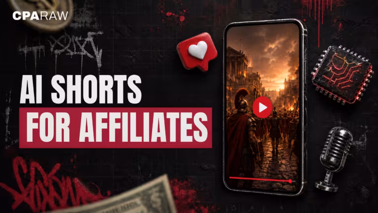 Phone playing an AI-generated Short with a Roman legion, a like balloon, an AI chip, and a microphone on a graffiti-tagged street wall